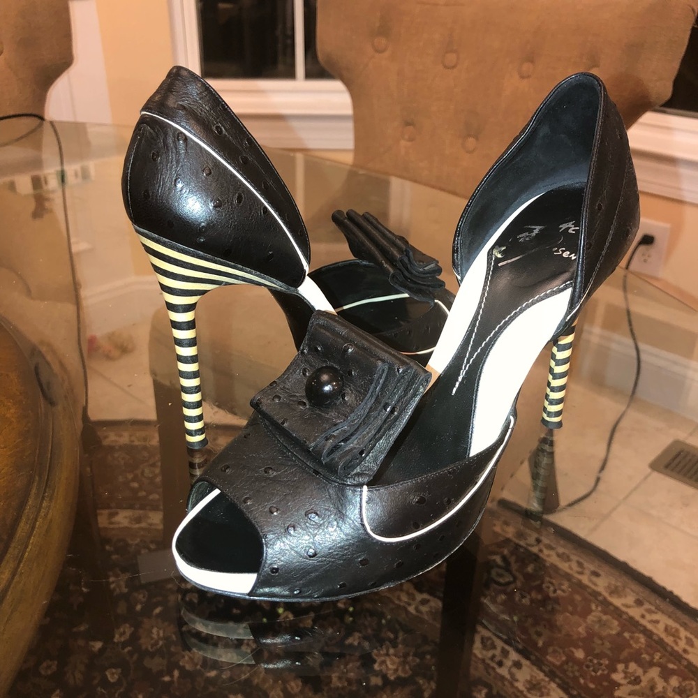 Zac Posen shoes pump black white leather 8.5